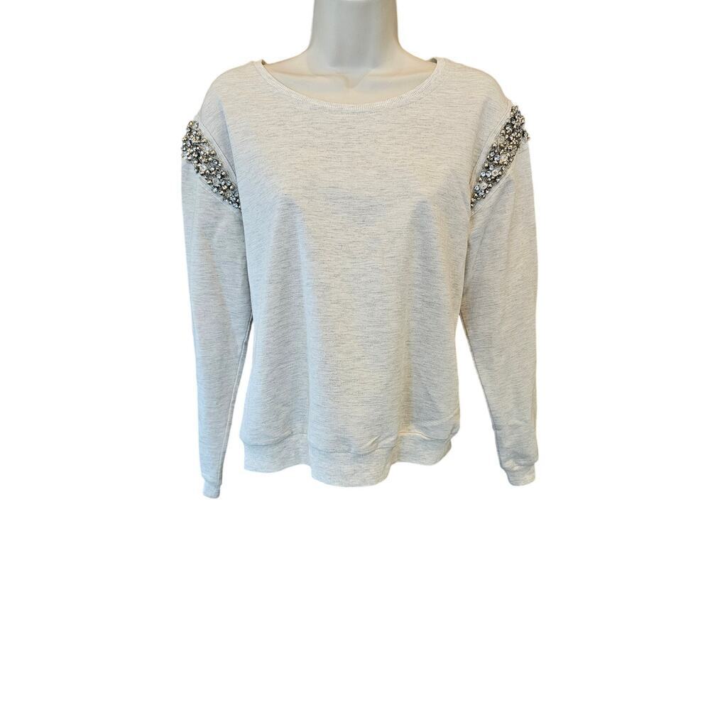 Lulumari sz S jeweled shoulder detail round neck pullover winter career glam